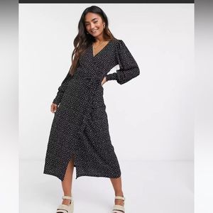 River Island polka dot wrap midi dress in black Uk 10 or US 8